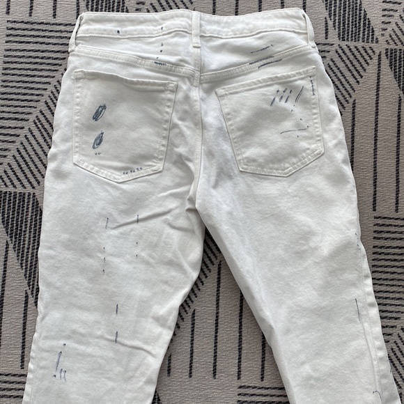 👀🤩High Waist OG Straight Paint Splatter White Ankle Jeans - Picture 6 of 9